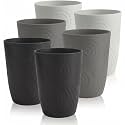 12 oz Drinking Cups, Plastic Kids Cups Set of 6(BlackGrey)