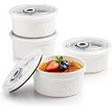 12 oz Ramekins Oven Safe, Ceramic Creme Brulee Ramekins with Lids