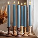 12 Pack, 10" LED Flameless Blue Fluted Ribbed Grooved Taper Candles with 2 Remotes & 24h Timer Memory, On/Off Button, Dimmable, Flicker Mode, Battery Operated, Christmas Menorah Wedding
