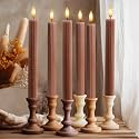 12 Pack, 10" LED Flameless Brown Tan Fluted Ribbed Grooved Taper Candles w/ 2 Remotes &amp; 24h Timer Memory, On/Off Button, Dimmable, Flicker Mode, Battery Operated, Christmas Menorah Wedding