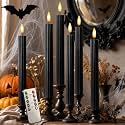 12 Pack, 10" LED Flameless Real Wax Black Fluted Ribbed Grooved Taper Candles, Remote &amp; 24h Timer Memory, On/Off Button, Dimmable, Flicker Mode, Battery Operated, Wedding