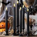 6 Pack, 10" LED Flameless Real Wax Black Fluted Ribbed Grooved Taper Candles, Remote &amp; 24h Timer Memory, On/Off Button, Dimmable, Flicker Mode, Battery Operated, Wedding