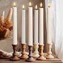 12 Pack, 10" LED Flameless Real Wax Cream Beige Fluted Ribbed Grooved Taper Candles, Remote &amp; 24h Timer Memory, On/Off Button, Dimmable, Flicker Mode, Battery Operated, Wedding
