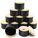 12-Pack 10oz Candle Tins with Wood-Grain Printing Lids, Metal Candle Jars for Candle Making, Empty Containers Vessels Bulk for Small Business & Beginners DIY Storage - Wood Black