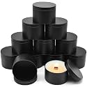 12-Pack 12oz Candle Tins with Lids, Metal Candle Jars for Candle Making, Empty Containers Vessels Bulk for Small Business & Beginners DIY Storage -Black