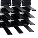 12 Pack - 6 inch Black Hidden L Shelf Bracket (1/5 Inch Thicked) Iron Floating Shelf Brackets Rustic Industrial Metal Brackets for Shelf Support