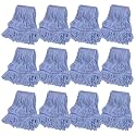 12 Pack Commercial Mop Head Replacement, Heavy Duty Mop Head Commercial Replacement for General and Floor Cleaning, Wet Industrial Blue Cotton Looped End String Head Refill (Blue)