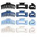 12 Pack Matte Hair Claw Clips, 3 Styles Small Medium Large Durable PS Hair Claws for Women Girls, Strong Hold Non-Slip Hair Clips for Thick Thin Fine Curly Hair-Black+Deepblue+Lightblue+White