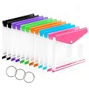 12 Pack Plastic Envelopes Binder Pocket 11 Holes Expandable Binder Folders for 2/3/4 Ring Document Pouch with Snap Button &amp; Label Loose-Leaf Transparent for School Home Office (Side-Opening)