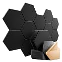 12 Pack Self-Adhesive Acoustic Panels 12" X 10" X 0.4" - Sound Proof Foam Panels with High Density, Stylish Hexagonal Design, Flame Resistant, Absorb Noise and Eliminate Echoes(Black)