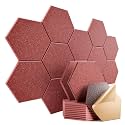 12 Pack Self-Adhesive Acoustic Panels 12" X 10" X 0.4" - Sound Proof Foam Panels with High Density, Stylish Hexagonal Design, Flame Resistant, Absorb Noise and Eliminate Echoes(Red)