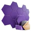 12 Pack Self-Adhesive Acoustic Panels 12" X 10" X 0.4" - Sound Proof Foam Panels with High Density, Hexagonal Design, Flame Resistant, Absorb Noise and Eliminate Echoes(Purple)