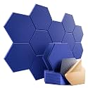 12 Pack Self-Adhesive Acoustic Panels 12" X 10" X 0.4" - Sound Proof Foam Panels with High Density, Hexagonal Design, Flame Resistant, Absorb Noise and Eliminate Echoes(Telecom Blue)