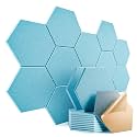 12 Pack Self-adhesive Acoustic Panels 12" X 10" X 0.4" - Sound Proof Foam Panels with High Density, Stylish Hexagonal Design, Flame Resistant, Absorb Noise and Eliminate Echoes(Light Blue)