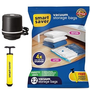 smart saver polyamide polyethylene vacuum compression bagsvacuum storage bagsvacuum bags for travelspace saver vacuum bags12pack-3xjumbolargemediumsmallelectric pumpwhite