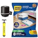 Smart Saver Polyamide Polyethylene Vacuum Compression Bags|Vacuum Storage Bags|Vacuum Bags For Travel|Space Saver Vacuum Bags(12Pack-3X(Jumbo,Large,Medium,Small)+Electric Pump),White