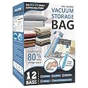 12 Pack Vacuum Storage Bags, Space Saver Bags (2 Jumbo/2 Large/2 Medium/2 Small/4 Roll) Compression Storage Bags for Comforters and Blankets, Vacuum Sealer Bags for Clothes Storage, Hand Pump Included
