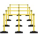 12 Pack Stanchions with Retractable Belts - Crowd Control Barriers with Weighted Rectangle Rubber Base, 10FT Retractable Belt Stanchions for Queue Line, Events, Public Safety(Yellow，12 Pack）