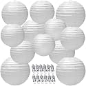12 Pack White LED Paper Lanterns, 6" 8" 10" 12" Round Hanging Chinese/Japanese Ball Lanterns for Christmas, Valentine's Day, Easter, 4th of July, Christmas
