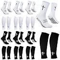 12 Pairs Cross Grip Soccer Socks Soccer Shin Guard Sleeves Non Slip Christian Socks with Bible Verse for Men Women