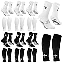 12 Pairs Cross Grip Soccer Socks Soccer Shin Guard Sleeves Non Slip Christian Socks with Bible Verse for Men Women