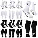 12 Pairs Cross Grip Soccer Socks Soccer Shin Guard Sleeves Non Slip Christian Socks with Bible Verse for Men Women