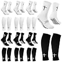 12 Pairs Cross Grip Soccer Socks Soccer Shin Guard Sleeves Non Slip Christian Socks with Bible Verse for Men Women
