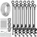 12 Pcs 30" Long Ground Anchors Shed Anchors Kit with 3/16" Galvanized Cable & Turnbuckles & Carabiners, Heavy Duty Earth Anchors for Sheds Trees Trampoline Greenhouse Swing Set Tent