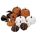 12 PCS Assorted Glitter Polka‑Dot Rustic Black Gold White Harvest Artificial Pumpkins Realistic Faux Pumpkins for Fall Halloween Thanksgiving Holiday Home Mantel Tabletop Painting Decorations