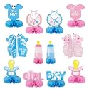 12 Pcs Baby Gender Reveal Table Decorations, Boy or Girl Centerpieces for Tables Honeycomb Centerpieces Blue and Pink Table Decor for Baby Shower Pregnancy Announcements Newborn Party Supplies