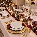 12 Pcs Christmas Melamine Dinnerware Set Service for 4, White Gold
