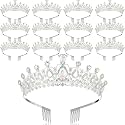 12 Pcs Crystal Tiara Princess Crown with Comb