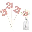 12 PCS Glitter 21st Birthday Centerpiece Sticks Number 21 Cake Toppers Twenty One Table Flower Topper Decorations for 21st Birthday Anniversary Party Centerpiece Supplies Rose Gold