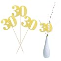 12 PCS Glitter 30th Birthday Centerpiece Sticks Number 30 Cake Toppers Thirty Table Flower Topper Decorations for 30th Birthday Anniversary Party Centerpiece Supplies Gold