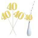 12 PCS Glitter 40th Birthday Centerpiece Sticks Number 40 Cake Toppers Forty Table Flower Topper Decorations for 40th Birthday Anniversary Party Centerpiece Supplies Gold