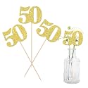 12 PCS Glitter 50th Birthday Centerpiece Sticks Number 50 Cake Toppers Fifty Table Flower Topper Decorations for 50th Birthday Anniversary Party Centerpiece Supplies Gold
