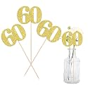 12 PCS Glitter 60th Birthday Centerpiece Sticks Number 60 Cake Toppers Sixty Table Flower Topper Decorations for 60th Birthday Anniversary Party Centerpiece Supplies Gold