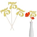 12 PCS Glitter Number 75 Centerpiece Sticks 75th Birthday Cake Toppers Seventy Five Table Flower Topper Decorations for 75th Birthday Anniversary Party Centerpiece Supplies Gold