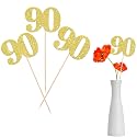 12 PCS Glitter Number 90 Centerpiece Sticks 90th Birthday Cake Toppers Ninety Table Flower Topper Decorations for 75th Birthday Anniversary Party Centerpiece Supplies Gold