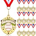 12 Pcs Gold Award Medals Bulk 2.2 Inch Basketball Volleyball Royal Dance Softball Metal Medals with Neck Ribbons Metal Trophy Award Prize Gifts for Tournaments Sports Competitions