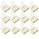 12 Pcs Gold Wire Binder Clips 2 inch Large Hollow Out Long Tail Binder Clips Clamps 51mm for Paperwork, Sewing Crafts, Teacher, Office School Supplies, Food Packages