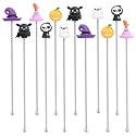 12 PCS Halloween Swizzle Sticks - Stainless Steel Reusable Cocktail Stirrers, Pumpkins Skulls Ghosts Coffee Drink Mixer, Holiday Drink Stir Sticks for Thanksgiving Halloween Bar Party Supplies