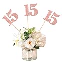 12 PCS Happy 15th Birthday Centerpiece Sticks Double Sided Glitter Number 15 Table Flower Centerpieces Stick Cheers to 15 Floral Decorations for 15th Birthday Anniversary Party Supplies Rose Gold