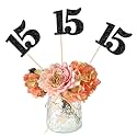 12 PCS Happy 15th Birthday Centerpiece Sticks Double Sided Glitter Number 15 Table Flower Centerpieces Stick Cheers to 15 Floral Decorations for 15th Birthday Anniversary Party Supplies Black