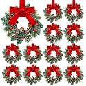 Knitgrip 12 Pcs Mini Christmas Kitchen Wreath with Red Bow Pine Cone Decor