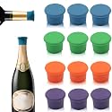 12 PCS MultiColor Silicone Wine Stoppers, Reusable Sparkling & Champagne Corks, Sealed Beverages Beer Bottle Caps, Keeps Wine Fresh
