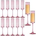 12 PCS Pink Crystal Champagne Flutes 6 OZ Wine Glass Long Stem Drinking Colored Glasses,Set of 12 Hand Blown Champagne Flutes Goblets for Wedding Cocktail Cups, Cava, Prosecco
