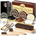 12 PCS Shoe Polish Kit - Horsehair Brushes, Black Brown Neutral Polish,Mink Oil Conditioner for Shoes,Polishing Cloth, Leather Boots Shine Care Kit ﻿Gift for Men Cowboy Husband Dad