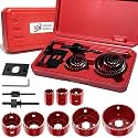 12-Piece Hole Saw Kit, 8 Sizes 3/4" to 2-1/2" Hole Saw Set in Case with Arbors, Drill Bits and Hex Key for Soft Wood, Plywood, PVC Board and Plastic