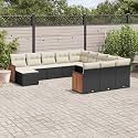12-Piece Modular Garden Sofa Set, Black Poly Rattan, Cream White Cushions, Outdoor Patio Furniture Set with Powder-Coated Steel Frame, UV Resistant, Easy Assembly for Backyard, Balcony